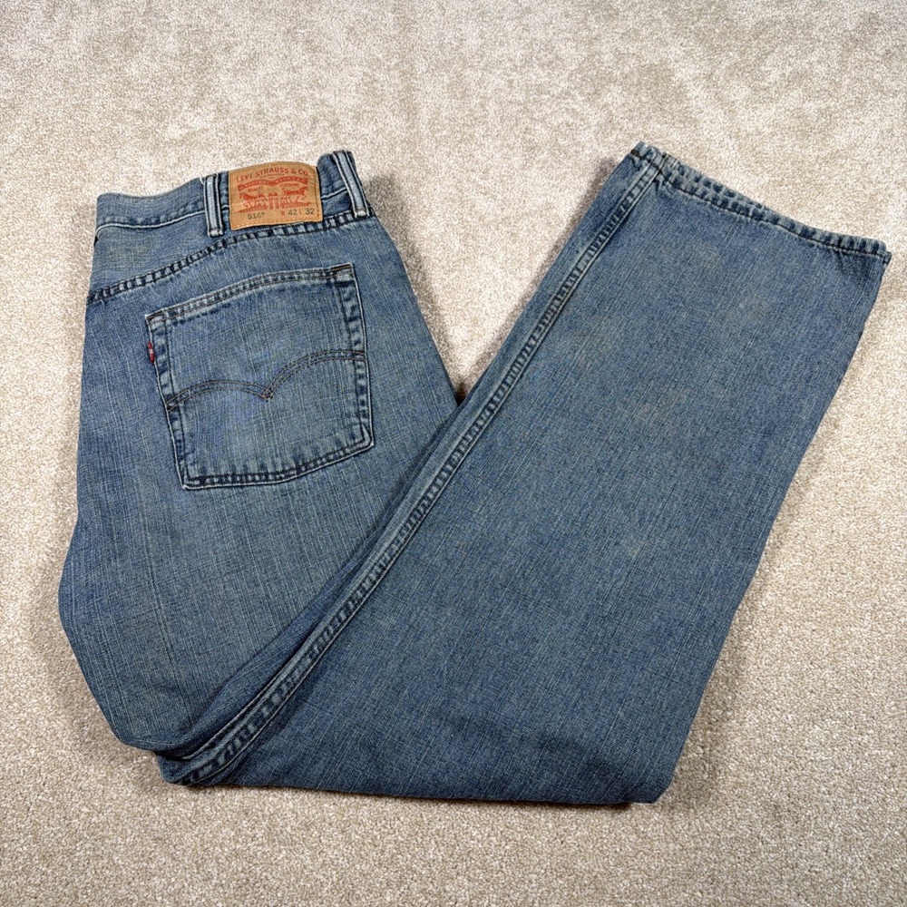 Levis 514 Straight Leg Blue Jeansโ Mens 42 X 32 (FITS 41 X 32) Denim READ Stain